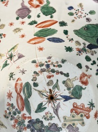 A fine famille verte-style 'Mythical Beasts and Fish' scroll pot or jardini&egrave;re, Samson, Paris, 19th C.