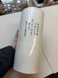 Two Chinese qianjiang cai and grisaille hat stands, signed Gao Hengtai 高恆泰 and Ye Ji 葉吉, one dated 1906, 19/20th C.