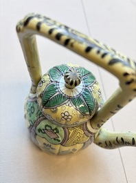 Three famille verte-style and verte biscuit-style teapots, a wine pot and a model of Dongfang Shuo, Samson, Paris, Ding mark, 19th C.