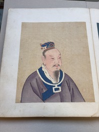 A brocade-bound album of portraits of Chinese emperors, accompanied by biographical texts, 18th C.