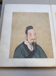 A brocade-bound album of portraits of Chinese emperors, accompanied by biographical texts, 18th C.