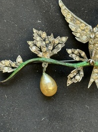 Roger Jean Pierre (ca. 1910 -1984) for Christian Dior: A rare silver 'En Tremblant' bird brooch with enamel, paste and glass pearls, 1958