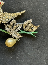 Roger Jean Pierre (ca. 1910 -1984) for Christian Dior: A rare silver 'En Tremblant' bird brooch with enamel, paste and glass pearls, 1958