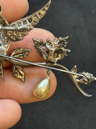 Roger Jean Pierre (ca. 1910 -1984) for Christian Dior: A rare silver 'En Tremblant' bird brooch with enamel, paste and glass pearls, 1958