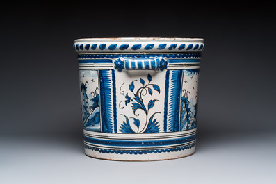 A large French blue and white 'Orange Tree' jardini&egrave;re, Nevers, 18th C.