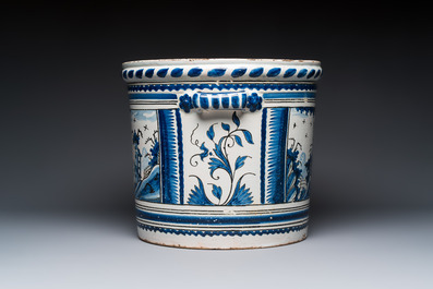 A large French blue and white 'Orange Tree' jardini&egrave;re, Nevers, 18th C.