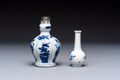 Five Chinese blue and white wares, three silver-mounted, Kangxi