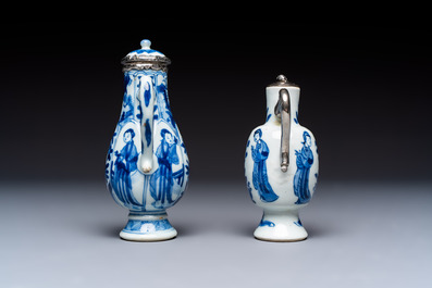 Five Chinese blue and white wares, three silver-mounted, Kangxi