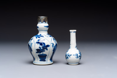 Five Chinese blue and white wares, three silver-mounted, Kangxi