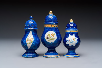 Four polychrome Brussels faience casters, 18/19th C.