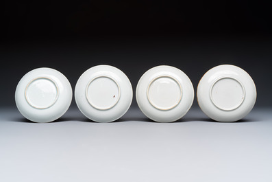 Eight sets of Chinese famille rose cups and saucers with floral design, Qianlong