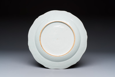 Two Chinese famille rose serving dishes and six plates with floral design, Qianlong