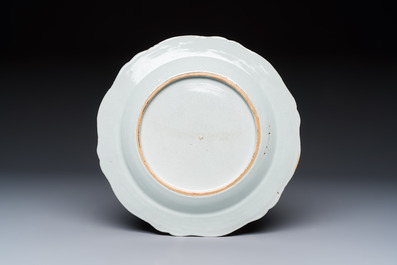 Two Chinese famille rose serving dishes and six plates with floral design, Qianlong