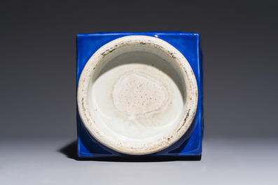 A large Chinese blue-glazed 'Cong' vase with trigrams, 19th C.