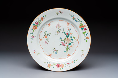 Nine Chinese famille rose plates with floral design, Qianlong