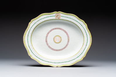A Chinese famille rose serving dish, a covered tureen and stand with the arms of Peter van Hemert for the Danish market, Qianlong, ca. 1780