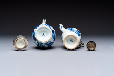 Five Chinese blue and white wares, three silver-mounted, Kangxi