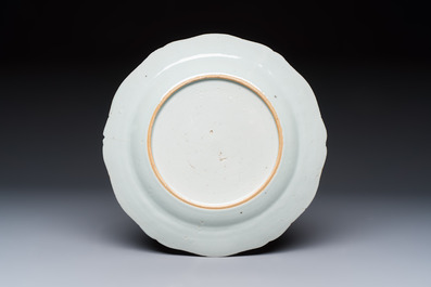 Two Chinese famille rose serving dishes and six plates with floral design, Qianlong
