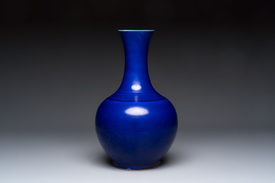 A Chinese blue-glazed bottle vase, 19th C.