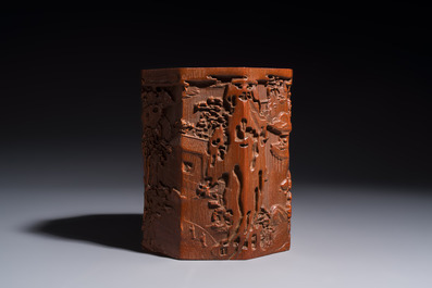 Two Chinese carved bamboo brushpots, 19/20th C.