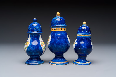 Four polychrome Brussels faience casters, 18/19th C.