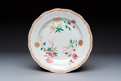 Nine Chinese famille rose plates with floral design, Qianlong