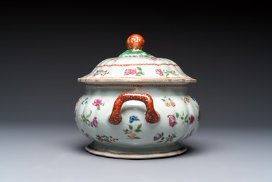 A Chinese famille rose covered tureen and stand with floral design, Qianlong