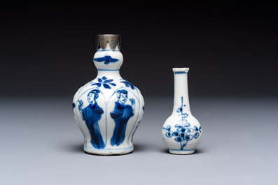 Five Chinese blue and white wares, three silver-mounted, Kangxi
