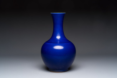 A Chinese blue-glazed bottle vase, 19th C.
