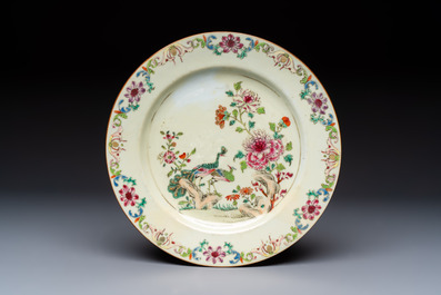 Nine Chinese famille rose plates with floral design, Qianlong