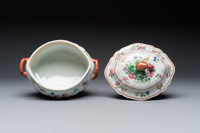 A Chinese famille rose covered tureen and stand with floral design, Qianlong