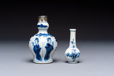 Five Chinese blue and white wares, three silver-mounted, Kangxi