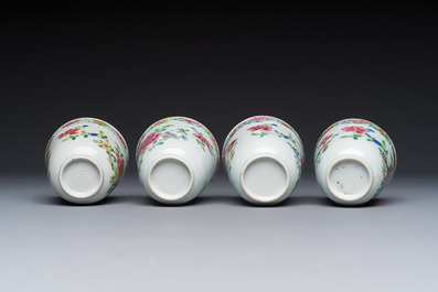 Eight sets of Chinese famille rose cups and saucers with floral design, Qianlong