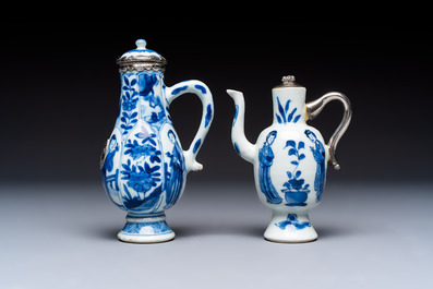 Five Chinese blue and white wares, three silver-mounted, Kangxi