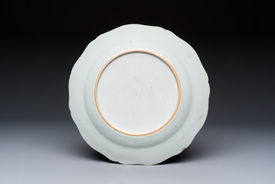 Two Chinese famille rose serving dishes and six plates with floral design, Qianlong