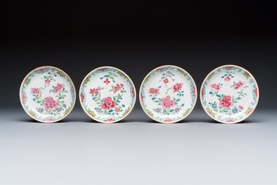 Eight sets of Chinese famille rose cups and saucers with floral design, Qianlong