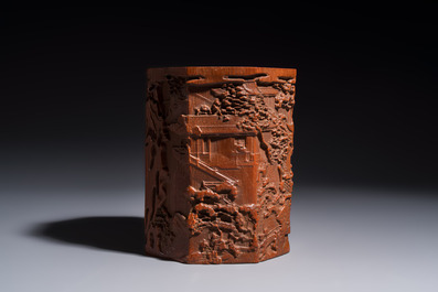 Two Chinese carved bamboo brushpots, 19/20th C.