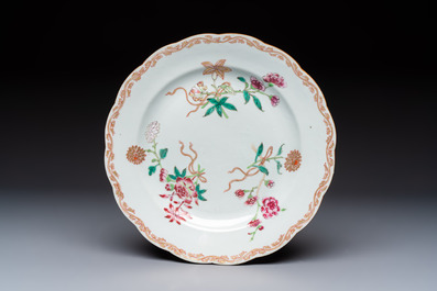 Nine Chinese famille rose plates with floral design, Qianlong