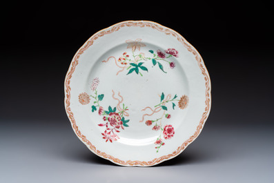 Nine Chinese famille rose plates with floral design, Qianlong