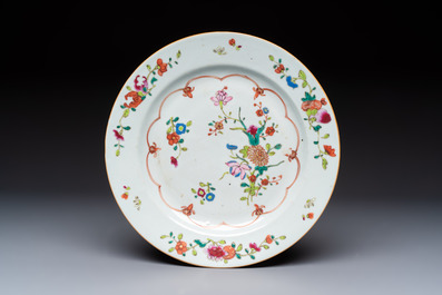 Nine Chinese famille rose plates with floral design, Qianlong
