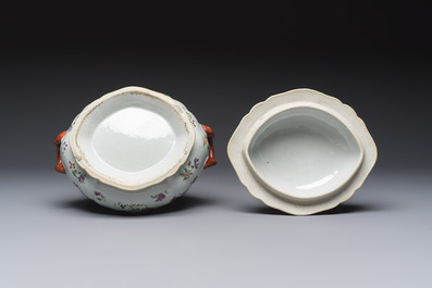 A Chinese famille rose covered tureen and stand with floral design, Qianlong