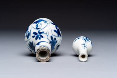 Five Chinese blue and white wares, three silver-mounted, Kangxi