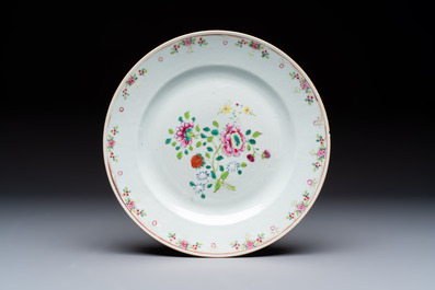 Seven Chinese famille rose plates with floral design, Qianlong