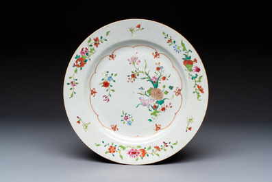 Nine Chinese famille rose plates with floral design, Qianlong