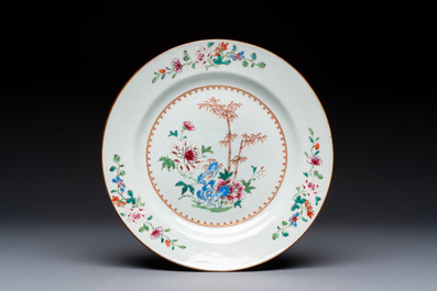 Seven Chinese famille rose plates with floral design, Qianlong