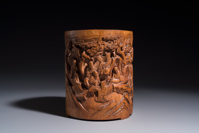 Two Chinese carved bamboo brushpots, 19/20th C.