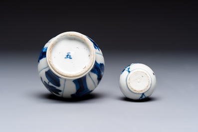Five Chinese blue and white wares, three silver-mounted, Kangxi