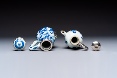 Five Chinese blue and white wares, three silver-mounted, Kangxi