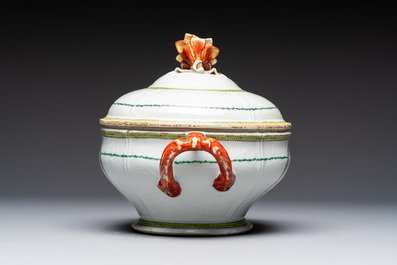 A Chinese famille rose serving dish, a covered tureen and stand with the arms of Peter van Hemert for the Danish market, Qianlong, ca. 1780