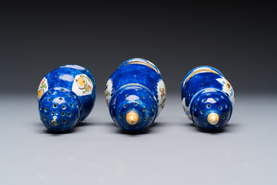 Four polychrome Brussels faience casters, 18/19th C.